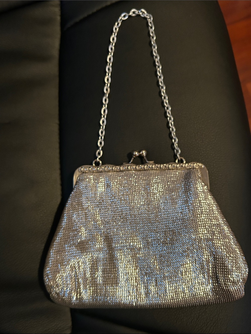 Silver Mesh Evening Handbag with Chain Strap